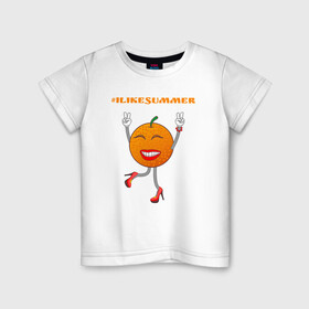 Детская футболка хлопок с принтом I like Summer в Тюмени, 100% хлопок | круглый вырез горловины, полуприлегающий силуэт, длина до линии бедер | mrs | ms | orange | smile | summer | апельсин | лето | улыбка