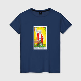 Женская футболка хлопок с принтом Маг | Карта Таро Уэйта в Тюмени, 100% хлопок | прямой крой, круглый вырез горловины, длина до линии бедер, слегка спущенное плечо | карты | маг | магия | старшие арканы | таро | таро райдера уэйта | фокусник | эзотерика