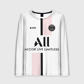 Женский лонгслив 3D с принтом PSG | Cup Away Vapor Match Shirt (New 2022/23) в Тюмени, 100% полиэстер | длинные рукава, круглый вырез горловины, полуприлегающий силуэт | 0x000000123 | messi | neymar | paris saint germain | psg | месси | нейимар | псж