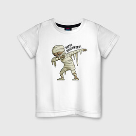 Детская футболка хлопок с принтом Happy Halloween в Тюмени, 100% хлопок | круглый вырез горловины, полуприлегающий силуэт, длина до линии бедер | dab | gesture | halloween | holiday | mummy | жест | мумия | праздник | хэллоуин