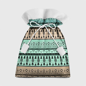 Подарочный 3D мешок с принтом Новогодний зимний орнамент в Тюмени, 100% полиэстер | Размер: 29*39 см | бирюзовые полосы | коричневый и бирюзовый | орнамент | полосы | рождественский | скандинавский узор | этнический