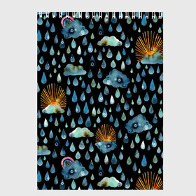 Скетчбук с принтом Дождливая осень.Солнце, облака в Тюмени, 100% бумага
 | 48 листов, плотность листов — 100 г/м2, плотность картонной обложки — 250 г/м2. Листы скреплены сверху удобной пружинной спиралью | Тематика изображения на принте: autumn | pattern | raibow | rain | raindrops | sun | watercolor | акварель | дизайн | дождливый | дождь | закат | капли | коллаж | ливень | морось | непогода | облака | осень | паттерн | погода | природа | радуга | рассвет | солнце