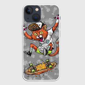 Чехол для iPhone 13 mini с принтом SK8CAT в Тюмени,  |  | cat | fishbone | meow | sk8 | skate | skateboarding | кот | мяу | скейт | скейтбординг