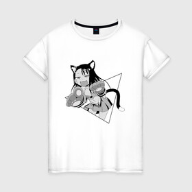 Женская футболка хлопок с принтом Нагаторо-сан кошечка в Тюмени, 100% хлопок | прямой крой, круглый вырез горловины, длина до линии бедер, слегка спущенное плечо | аниме | кошка | нагаторо | неко | садистка | ученица | хаясэ | школьница