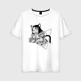 Женская футболка хлопок Oversize с принтом Нагаторо-сан кошечка в Тюмени, 100% хлопок | свободный крой, круглый ворот, спущенный рукав, длина до линии бедер
 | аниме | кошка | нагаторо | неко | садистка | ученица | хаясэ | школьница