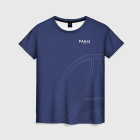 Женская футболка 3D с принтом PSG | Core Big Logo Blue (New 2022/23) в Тюмени, 100% полиэфир ( синтетическое хлопкоподобное полотно) | прямой крой, круглый вырез горловины, длина до линии бедер | 0x000000123 | messi | neymar | paris saint germain | psg | месси | нейимар | псж