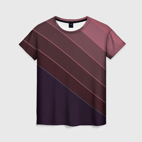 Женская футболка 3D с принтом Коричнево-фиолетовый узор  в Тюмени, 100% полиэфир ( синтетическое хлопкоподобное полотно) | прямой крой, круглый вырез горловины, длина до линии бедер | абстрактный | геометрический | диагональный узор | коричневый | косые полосы | современный | фиолетовый | шоколадный