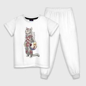 Детская пижама хлопок с принтом К полёту - готов в Тюмени, 100% хлопок |  брюки и футболка прямого кроя, без карманов, на брюках мягкая резинка на поясе и по низу штанин
 | Тематика изображения на принте: арт | астронавт | белая кошка | белый кот | космонавт | космос | кот | котейка | кошка | рисунок | скафандр
