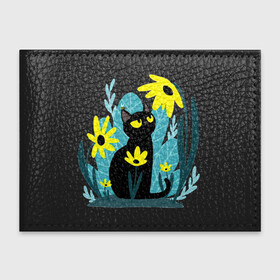 Обложка для студенческого билета с принтом Кот и цветок в Тюмени, натуральная кожа | Размер: 11*8 см; Печать на всей внешней стороне | арт | жёлтые цветы | жёлтый цветок | космос | кот | котейка | кошка | полевой цветок | полевые цветы | пчела | рисунок | цветок | цветы | чёрная кошка | чёрный кот | чёрный котейка