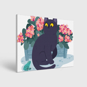 Холст прямоугольный с принтом Кот, лягушка и клумба в Тюмени, 100% ПВХ |  | арт | клумба | космос | кот | котейка | кошка | лягушка | рисунок | розовые цветы | розовый цветок | цветы | чёрная кошка | чёрный кот