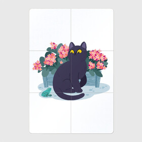 Магнитный плакат 2Х3 с принтом Кот, лягушка и клумба в Тюмени, Полимерный материал с магнитным слоем | 6 деталей размером 9*9 см | арт | клумба | космос | кот | котейка | кошка | лягушка | рисунок | розовые цветы | розовый цветок | цветы | чёрная кошка | чёрный кот