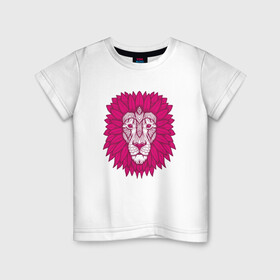 Детская футболка хлопок с принтом Pink Lion в Тюмени, 100% хлопок | круглый вырез горловины, полуприлегающий силуэт, длина до линии бедер | animal | cat | lion | африка | животные | зверь | кот | кошка | лев | львенок | львица | тигр | хищник | царь