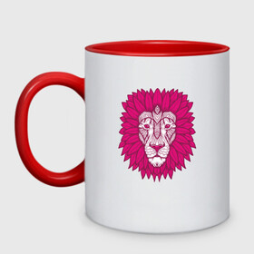 Кружка двухцветная с принтом Pink Lion в Тюмени, керамика | объем — 330 мл, диаметр — 80 мм. Цветная ручка и кайма сверху, в некоторых цветах — вся внутренняя часть | animal | cat | lion | африка | животные | зверь | кот | кошка | лев | львенок | львица | тигр | хищник | царь