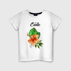Детская футболка хлопок с принтом Exotic. Экзотический цветок в Тюмени, 100% хлопок | круглый вырез горловины, полуприлегающий силуэт, длина до линии бедер | exotic | листья | монстера | тропики | тропический | цветок | цветочный | цветы | экзотика | экзотический