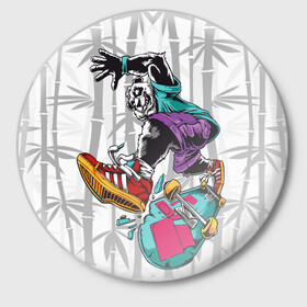 Значок с принтом HiFi Panda в Тюмени,  металл | круглая форма, металлическая застежка в виде булавки | Тематика изображения на принте: bamboo | panda | sk8 | skate park | skeate | бамбук | панда | скейт | скейт парк