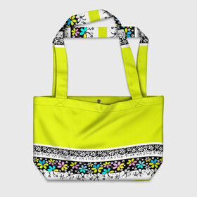 Пляжная сумка 3D с принтом Яркий цветочный узор  в Тюмени, 100% полиэстер | застегивается на металлическую кнопку; внутренний карман застегивается на молнию. Стенки укреплены специальным мягким материалом, чтобы защитить содержимое от несильных ударов
 | абстрактный | для детей | зеленый | неоновый зеленый | разноцветный | современный | цветочный узор