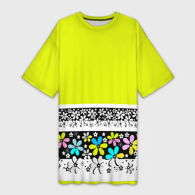 Платье-футболка 3D с принтом Яркий цветочный узор в Тюмени,  |  | абстрактный | для детей | зеленый | неоновый зеленый | разноцветный | современный | цветочный узор