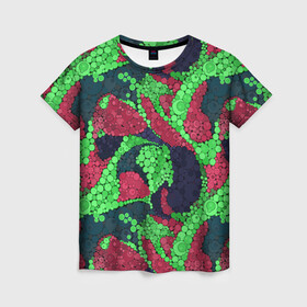 Женская футболка 3D с принтом Абстрактный пуантилизм  в Тюмени, 100% полиэфир ( синтетическое хлопкоподобное полотно) | прямой крой, круглый вырез горловины, длина до линии бедер | абстрактный | в горошек | детский | для детей | зеленый | красный | модный | пуантилизм | разноцветный | современный