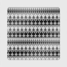 Магнит виниловый Квадрат с принтом Черно-белый орнамент  в Тюмени, полимерный материал с магнитным слоем | размер 9*9 см, закругленные углы | молодежный | мужской | орнамент | полосы | скандинавский | современный | черно белый | этнический