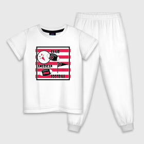 Детская пижама хлопок с принтом Американский футбол в Тюмени, 100% хлопок |  брюки и футболка прямого кроя, без карманов, на брюках мягкая резинка на поясе и по низу штанин
 | америка | иллюстрация | клуб | красный | красный и черный | мяч | полосатый | популярный | современный | спорт