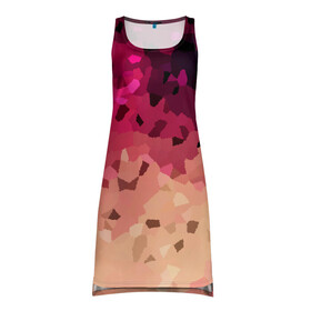 Платье-майка 3D с принтом Бежево-малиновый абстрактный  в Тюмени, 100% полиэстер | полуприлегающий силуэт, широкие бретели, круглый вырез горловины, удлиненный подол сзади. | абстрактный | бежевый | камуфляжный | летний | малиновый | модный | паттерн | современный | текстура | фуксия