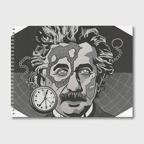 Альбом для рисования с принтом Альберт Эйнштейн в Тюмени, 100% бумага
 | матовая бумага, плотность 200 мг. | Тематика изображения на принте: арт | время | рисунок | учёный | часы | чёрно белый | черно белый рисунок | эйнштейн