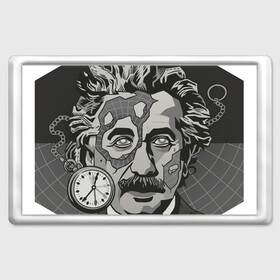 Магнит 45*70 с принтом Альберт Эйнштейн в Тюмени, Пластик | Размер: 78*52 мм; Размер печати: 70*45 | арт | время | рисунок | учёный | часы | чёрно белый | черно белый рисунок | эйнштейн