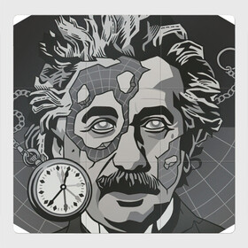 Магнитный плакат 3Х3 с принтом Альберт Эйнштейн в Тюмени, Полимерный материал с магнитным слоем | 9 деталей размером 9*9 см | арт | время | рисунок | учёный | часы | чёрно белый | черно белый рисунок | эйнштейн