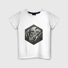 Детская футболка хлопок с принтом Чарльз Дарвин в Тюмени, 100% хлопок | круглый вырез горловины, полуприлегающий силуэт, длина до линии бедер | Тематика изображения на принте: арт | дарвин | рисунок | учёный | чарльз дарвин | череп | черепа | чёрно белый | черно белый рисунок | эволюция