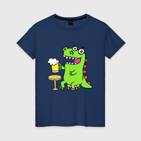Женская футболка хлопок с принтом Пивозавр в Тюмени, 100% хлопок | прямой крой, круглый вырез горловины, длина до линии бедер, слегка спущенное плечо | dinosaur | pivo | pivozavr | динозавр | прикол