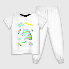 Детская пижама хлопок с принтом pop it единорог и радуга в Тюмени, 100% хлопок |  брюки и футболка прямого кроя, без карманов, на брюках мягкая резинка на поясе и по низу штанин
 | ice cream | rainbow | unicorn | детский | единорог | игрушка | лопай | мороженое | поп ит | пузыри | пупырка | радуга | радужный | разноцветный