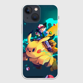 Чехол для iPhone 13 mini с принтом Эш с Пикачу в Тюмени,  |  | anime | pikachu | pokemon | poket monster | poketmon | аниме | анимэ | карманные монстры | кичум | пикачу | покемон | эш