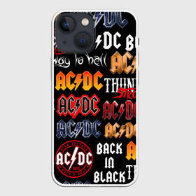 Чехол для iPhone 13 mini с принтом AC DC LOGOBOMBING в Тюмени,  |  | ac dc | angus young. | back in black | brian johnson | hells bells | highway to hell | rock | thunderstruck | tnt | ангус янг | брайан джонсон | группа | музыка | рок | эйси диси