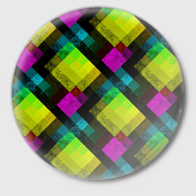Значок с принтом Абстрактный разноцветный узор  в Тюмени,  металл | круглая форма, металлическая застежка в виде булавки | абстрактный | геометрический | желтый | зеленый | молодежный | мраморный | разноцветный | современный | черный