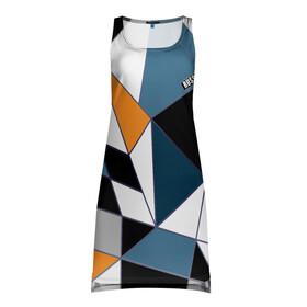 Платье-майка 3D с принтом Геометрический  узор  в Тюмени, 100% полиэстер | полуприлегающий силуэт, широкие бретели, круглый вырез горловины, удлиненный подол сзади. | абстрактный | желтый | молодежный | простой | синий | современный | треугольники