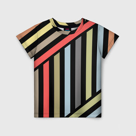 Детская футболка 3D с принтом Абстрактный полосатый  узор  в Тюмени, 100% гипоаллергенный полиэфир | прямой крой, круглый вырез горловины, длина до линии бедер, чуть спущенное плечо, ткань немного тянется | абстрактный | геометрический | желтый | молодежный | оливковый | разноцветный | ретро | современный | черный
