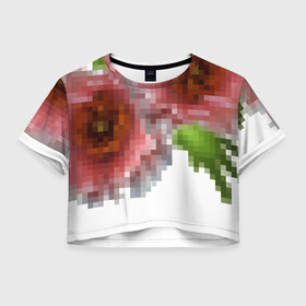 Женская футболка Crop-top 3D с принтом Пиксельный узор Маки в Тюмени, 100% полиэстер | круглая горловина, длина футболки до линии талии, рукава с отворотами | букет | девушкам | детский | женский | маки | модный | цветочный узор | цветы