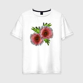 Женская футболка хлопок Oversize с принтом Пиксельный узор Маки в Тюмени, 100% хлопок | свободный крой, круглый ворот, спущенный рукав, длина до линии бедер
 | букет | девушкам | детский | женский | маки | модный | цветочный узор | цветы