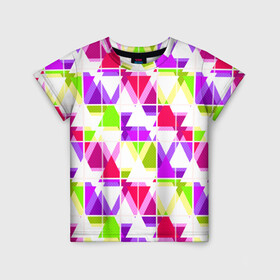 Детская футболка 3D с принтом Абстрактный яркий узор в Тюмени, 100% гипоаллергенный полиэфир | прямой крой, круглый вырез горловины, длина до линии бедер, чуть спущенное плечо, ткань немного тянется | абстрактный | геометрические фигуры | детский | зеленый | клетчатый узор | летний | популярный | розовый | сиреневый | современный | треугольники