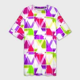 Платье-футболка 3D с принтом Абстрактный яркий узор в Тюмени,  |  | абстрактный | геометрические фигуры | детский | зеленый | клетчатый узор | летний | популярный | розовый | сиреневый | современный | треугольники