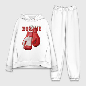 Женский костюм хлопок Oversize с принтом BOXING в Тюмени,  |  | box | boxing | fighter | figt | mma | national | sport | team | боец | бои | бокс | боксер | единоборства | перчатки | сборная | спорт