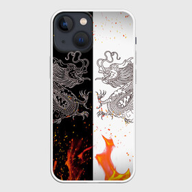 Чехол для iPhone 13 mini с принтом Драконы Черный и Белый | Огонь в Тюмени,  |  | beast | dragon | fire | дракон | животные | зверь | змей | когти | огонь | пламя | узор | чб | японский
