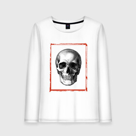 Женский лонгслив хлопок с принтом Костян в Тюмени, 100% хлопок |  | frame | skeleton | skull | рамка | скелет