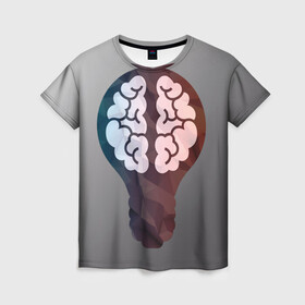 Женская футболка 3D с принтом Прокачай мозги в Тюмени, 100% полиэфир ( синтетическое хлопкоподобное полотно) | прямой крой, круглый вырез горловины, длина до линии бедер | brain | idea | intelligence | light bulb | идея | интеллект | лампочка | мозг