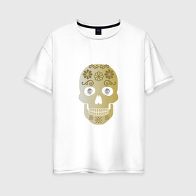 Женская футболка хлопок Oversize с принтом Бриллиантовый череп в Тюмени, 100% хлопок | свободный крой, круглый ворот, спущенный рукав, длина до линии бедер
 | алмаз | бриллиант | золото | страшилка | узор | череп | шутка