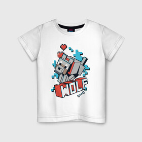 Детская футболка хлопок с принтом Майнкрафт Волк, Minecraft Wolf в Тюмени, 100% хлопок | круглый вырез горловины, полуприлегающий силуэт, длина до линии бедер | 2d | hp | minecraft | wolf | волк | выживай | исследуй | кость | майнкрафт | пиксели | сердечки | сердце | создавай | хп