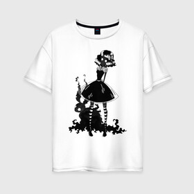 Женская футболка хлопок Oversize с принтом Чёрный кролик в Тюмени, 100% хлопок | свободный крой, круглый ворот, спущенный рукав, длина до линии бедер
 | алиса | готический | кролик | морк2028 | тёмный | тень | чёрно белый