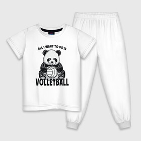 Детская пижама хлопок с принтом Volleyball Panda в Тюмени, 100% хлопок |  брюки и футболка прямого кроя, без карманов, на брюках мягкая резинка на поясе и по низу штанин
 | Тематика изображения на принте: ball | beach | game | panda | sport | volley | volleyball | волейбол | волейболист | волейболистка | гол | животные | игра | игрок | медведь | мяч | панда | площадка | пляж | пляжный | победа | сетка | спорт | тренер | чемпион