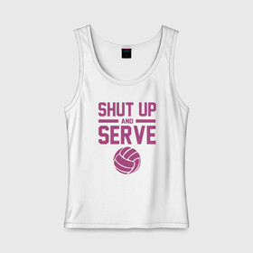 Женская майка хлопок с принтом Shut Up And Serve в Тюмени, 95% хлопок, 5% эластан |  | ball | beach | game | sport | volley | volleyball | волейбол | волейболист | волейболистка | гол | игра | игрок | мяч | площадка | пляж | пляжный | победа | сетка | спорт | тренер | чемпион