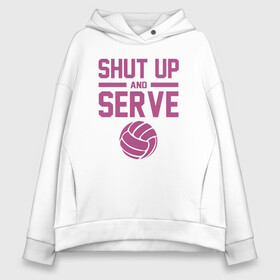 Женское худи Oversize хлопок с принтом Shut Up And Serve в Тюмени, френч-терри — 70% хлопок, 30% полиэстер. Мягкий теплый начес внутри —100% хлопок | боковые карманы, эластичные манжеты и нижняя кромка, капюшон на магнитной кнопке | ball | beach | game | sport | volley | volleyball | волейбол | волейболист | волейболистка | гол | игра | игрок | мяч | площадка | пляж | пляжный | победа | сетка | спорт | тренер | чемпион